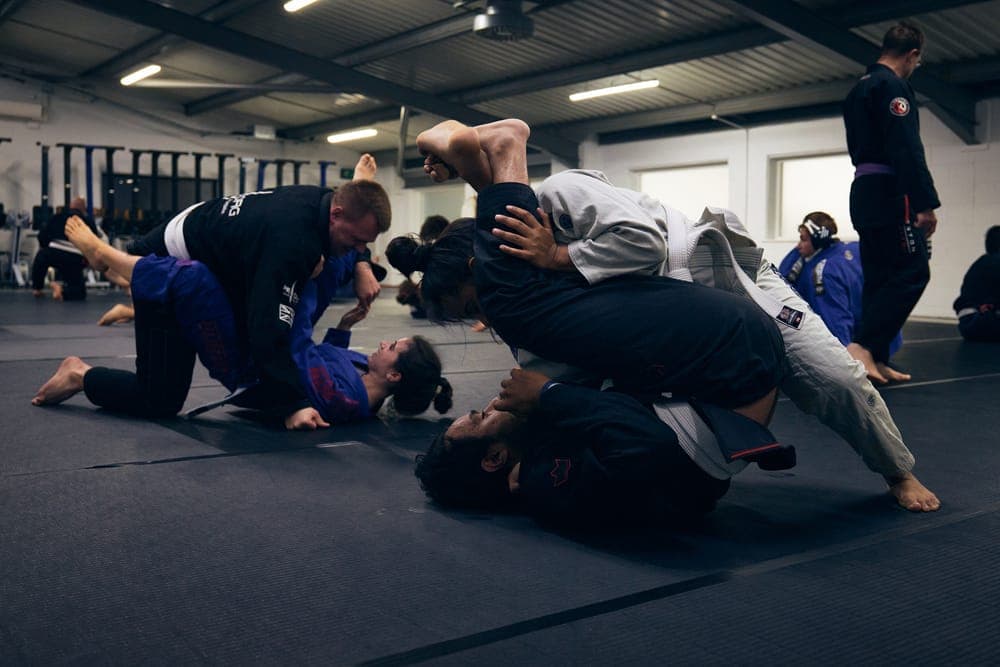 Members sparring during a busy Kingston Jiu Jitsu class